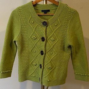 BODEN Jacquard Knit Cardigan Green w Big Buttons Womens Size Small EUC